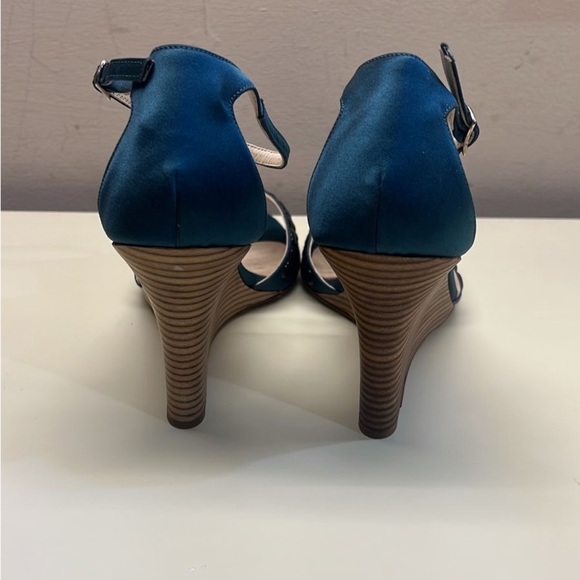 Blue Wedge Sandals with Braided Strap and Adjustable Ankle - Picture 6 of 7